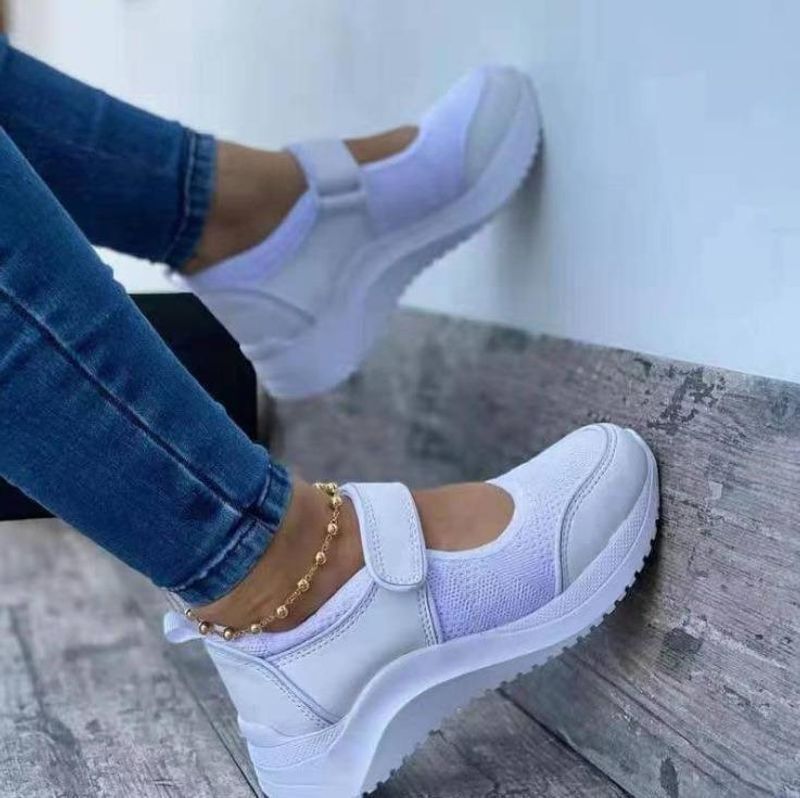 New Single Shoe Women's 2021 Summer New Slope Heel Velcro Casual Large Sports Shoes_voghion.com