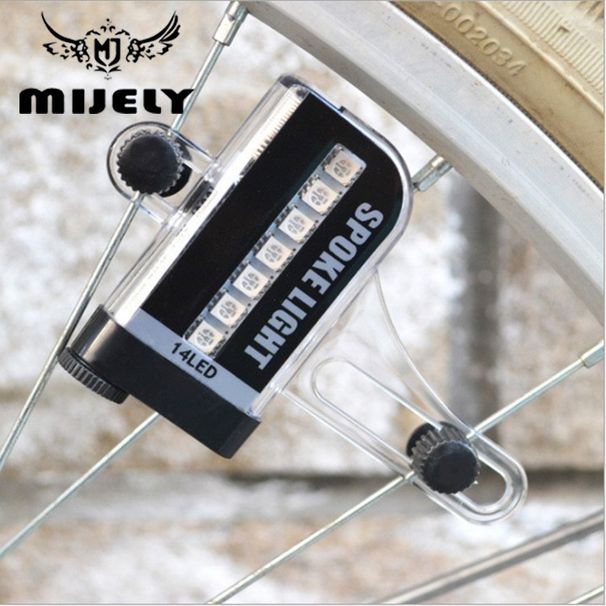 Raggi per bicicletta 14 LED 2 modalità 32 vento fuoco ruota bifacciale rilevamento vero colore 30 modelli luce in filo di acciaio_voghion.com