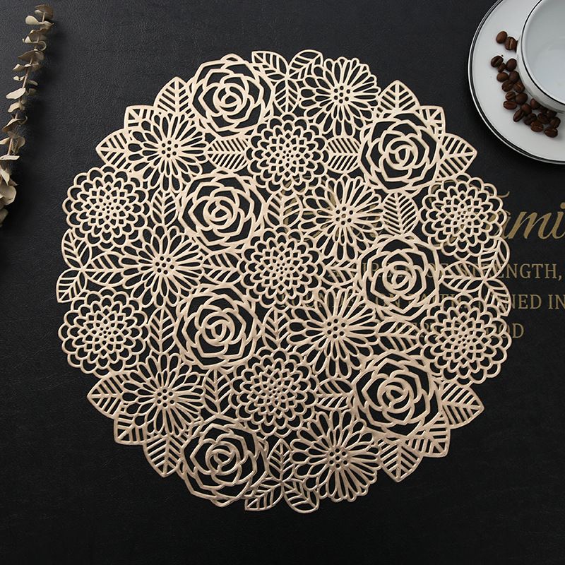 Set di tovagliette e sottobicchieri moderni in PVC - Decorazione per tavolo da pranzo ecologica, resistente al calore e antiscivolo, in oro, argento e oro rosa, forma rotonda_voghion.com