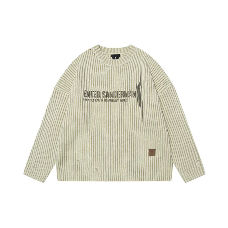 #OVDY American Ins Style Letter Sweater With Old Bone Position, Empty Needle, Early Autumn Knit Sweater, Unisex_voghion.com