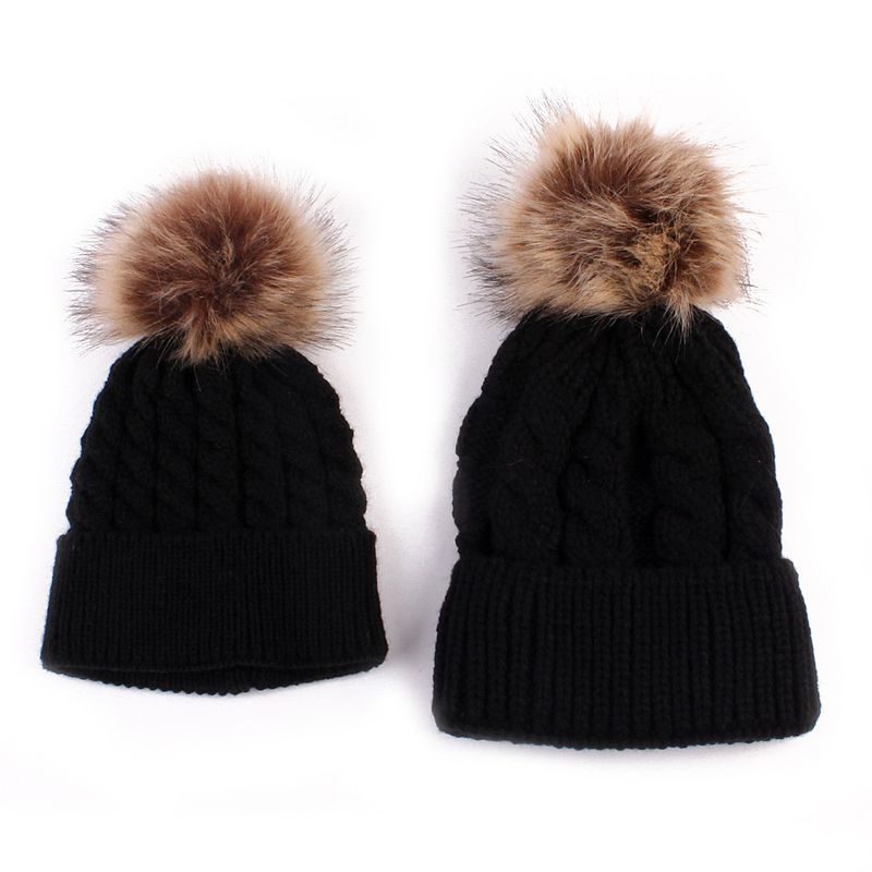 Parent-child clothing creative new autumn and winter all matching hairball warm mother baby parent-child knitted hat_voghion.com