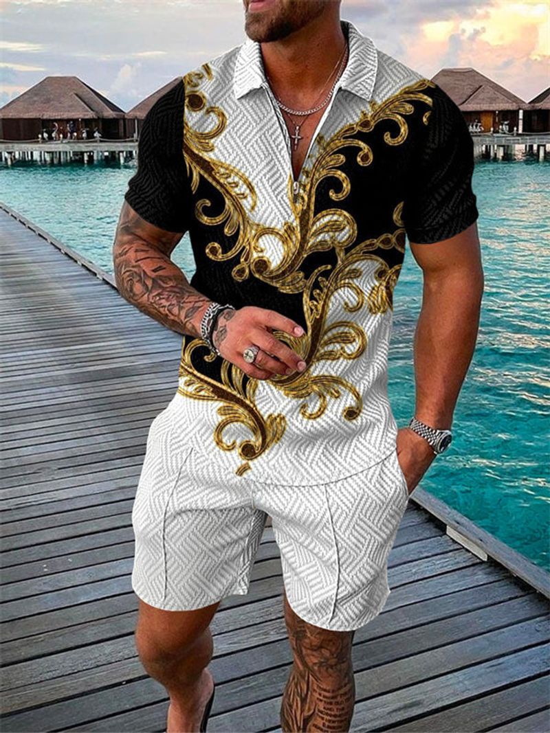 Herrenbekleidung Shorts Lockerer lässiger Poloanzug Farblich passende Sets_voghion.com