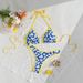 2026 Bikini New Women's European And American Style Small Daisy Print Color Block Trim High-End Set Cross-Border_voghion.com
