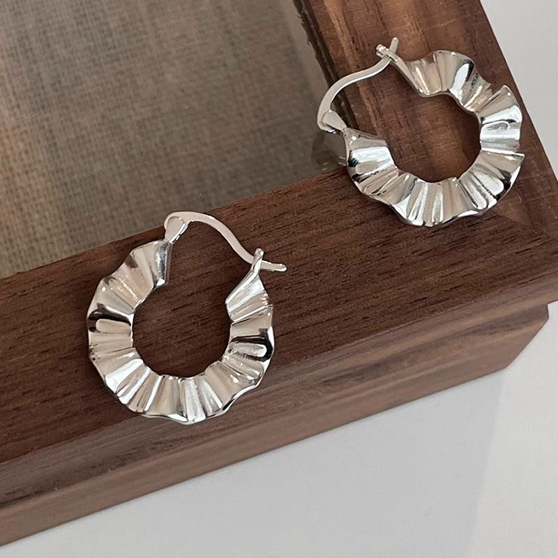 Sterling VENUS  Sier Wave Texture Irregular Earrings for Women Girl Office Retro Jewelry Birthday Gift Dro_voghion.com