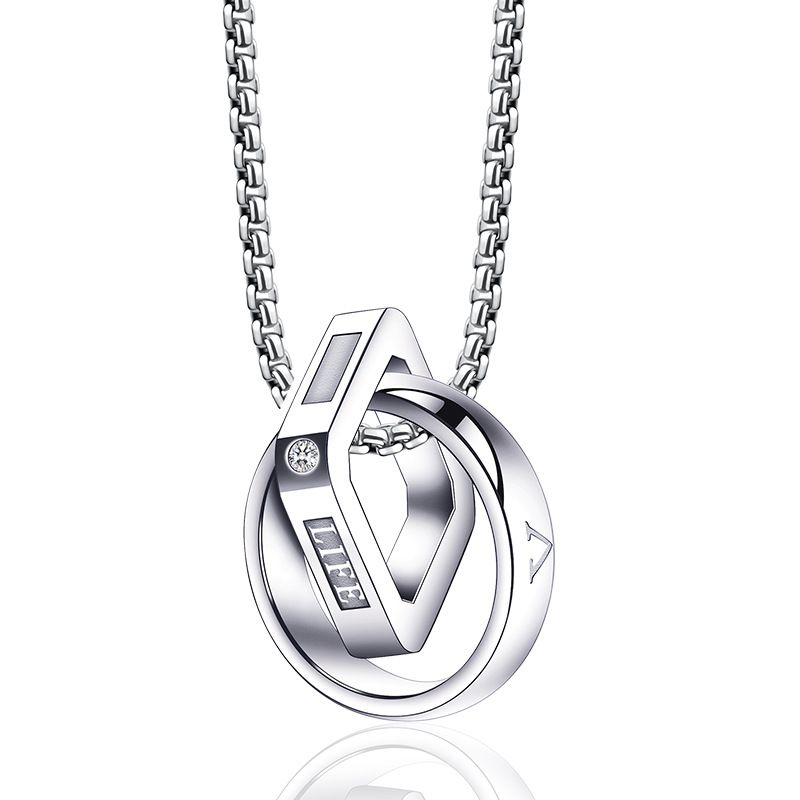 Collana da uomo con doppio anello in acciaio inossidabile - Gioiello con ciondolo ipoallergenico e resistente per l'uso quotidiano, catena regolabile da 60 cm_voghion.com