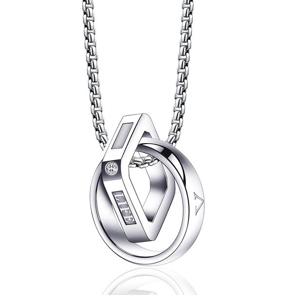 Collana da uomo con doppio anello in acciaio inossidabile - Gioiello con ciondolo ipoallergenico e resistente per l'uso quotidiano, catena regolabile da 60 cm_voghion.com