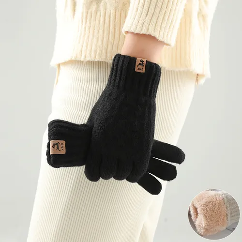 Guantes de invierno para mujer, cálidos, gruesos, resistentes al frío, bonitos, de lana, tejidos, elásticos, para estudiantes, para montar a caballo, con pantalla táctil, estilo primavera y otoño_voghion.com