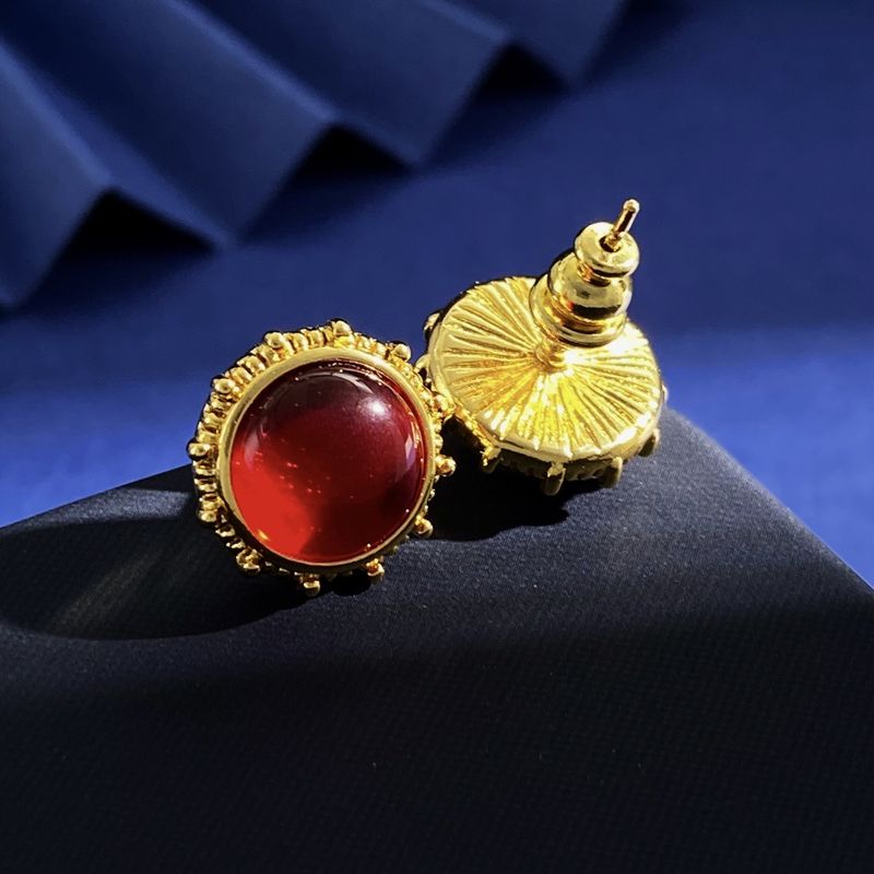 Damenschmuck, eingelegte, gebogene, runde, künstliche Edelsteine, gebürstete Ohrringe, mittelalterlicher Stil, galvanisierte Nischenohrringe aus echtem Gold, Retro_voghion.com