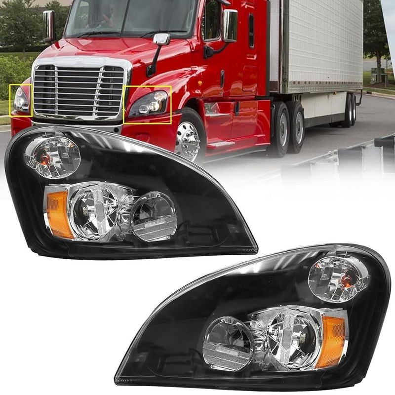 Headlight Assembly Compatible With 2008-2017 Freightliner Cascadia, LED Headlamps Assembly Black Interior Clear Lens Left Driver And Right Passenger Side_voghion.com