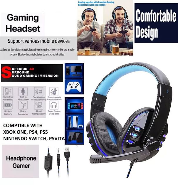 Casque de jeu avec microphone pour PC, ordinateur portable, PS4, Xbox One, PS5, casque LED USB_voghion.com