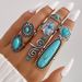 Böhmisches türkisfarbenes Blumenring-Set – 7-teilig Retro-Gelenkdesign Handschmuck Modetrends Verkaufsschlager Einfaches Metall_voghion.com