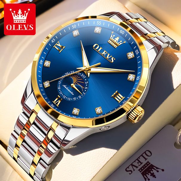 OLEVS 7041 Luxury Men Mechanical Watch All Automatic Men's Original Top Waterproof Moonphase Watch Diamond Men's Formal Watch_voghion.com
