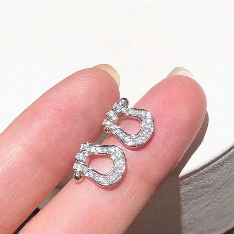 Orecchini unisex con fibbia a ferro di cavallo in argento puro, diamanti pieni, luce, lusso, semplice, temperamento, micro orecchini intarsiati, di alta qualità, squisiti, versatili_voghion.com