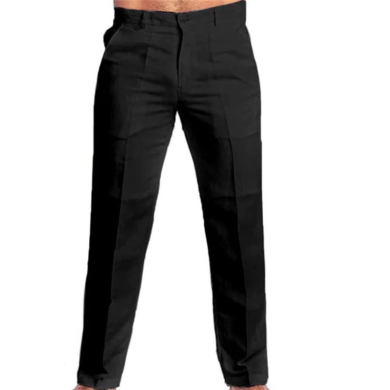 Men's Clothing 2024 New Solid Color Trousers Spot Spring And Summer New Solid Color Linen Slant Pocket Loose Casual Trousers Spot Men_voghion.com