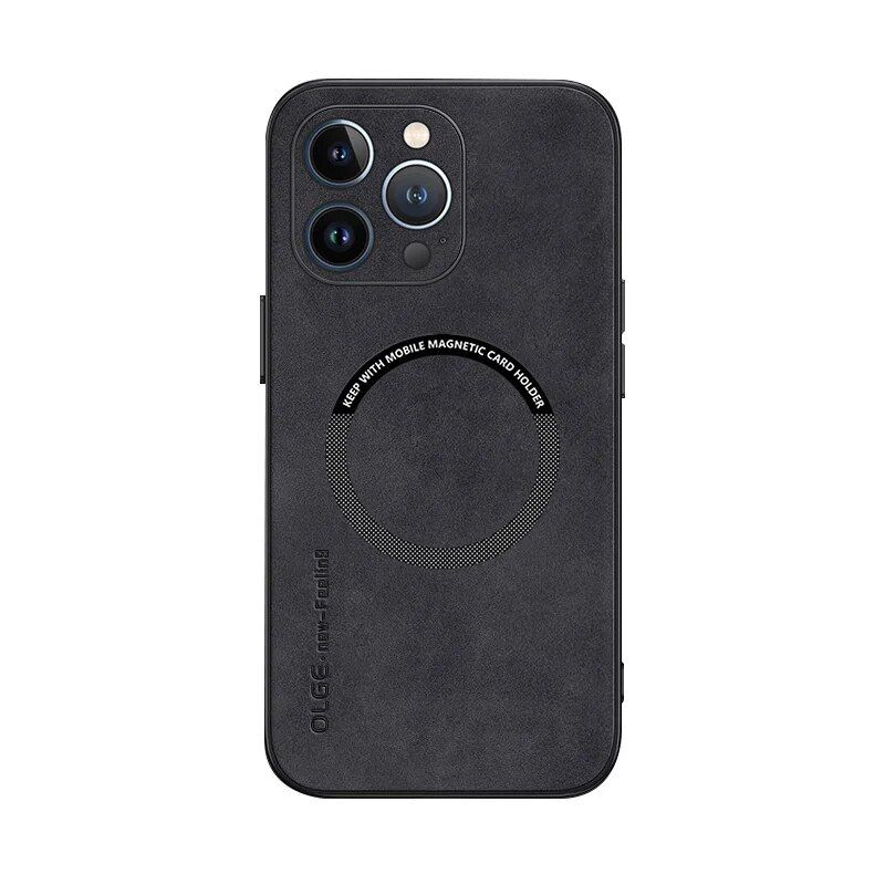 For iPhone 15 14 13 12 Pro Max 11 Sheepskin Leather Iron Ring Magnetic Case_voghion.com