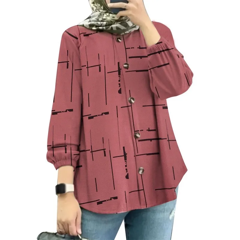 Women's Clothing Middle East Malay New Women's Muslim Floral Shirt Fashion Puff Sleeve_voghion.com