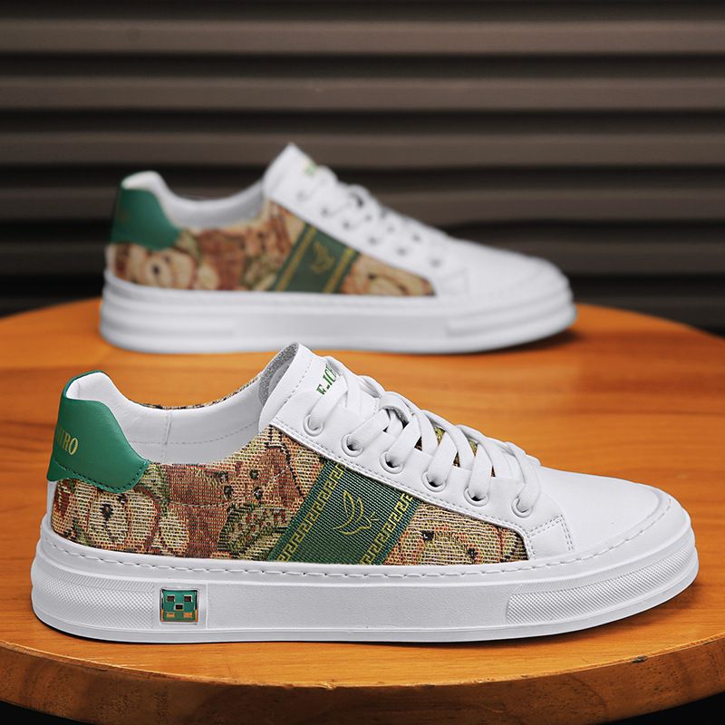 Casual sports style summer white fashion shoes leather all-match trendy sneakers four seasons lace-up thick-soled trendy shoes_voghion.com