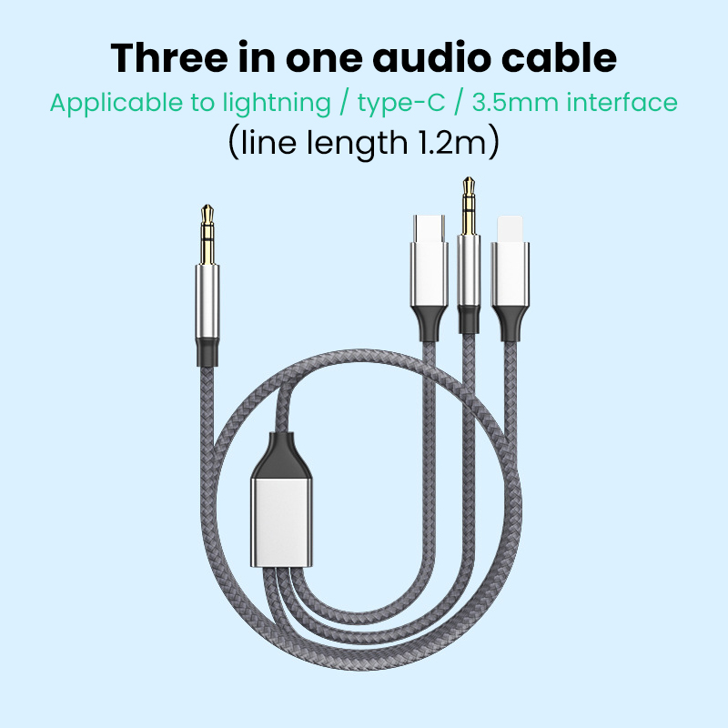 3.5mm/8Pin/Type C 3-in-1 3.5mm jack auxiliary cable, suitable for iPhone, iPad, tablet, car speakers, headphon_voghion.com