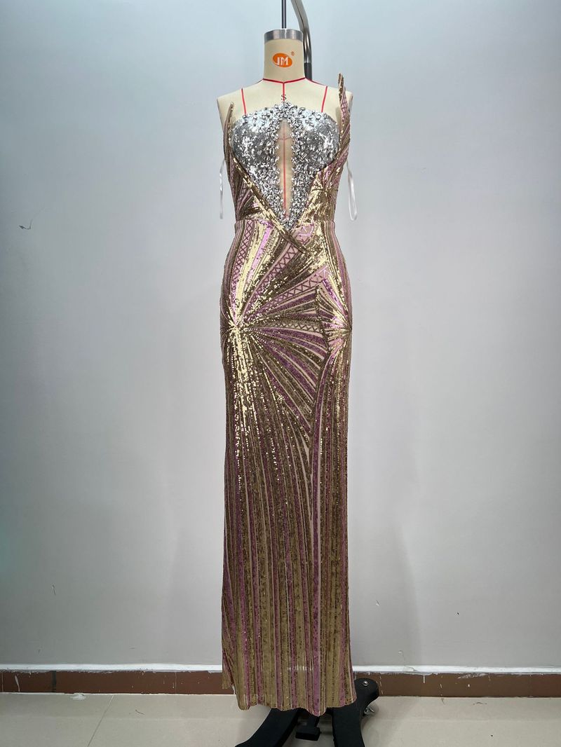 Robe de soirée moulante à paillettes et diamants pour femme, coupe ajustée, à la mode_voghion.com