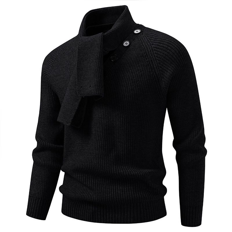Herren-Winterpullover, einfarbig, Strick, mit abnehmbarem Schal – Langärmliger Freizeitpullover zum Kombinieren (Schwarz, Weiß, Grau, Rot, Hellrosa)_voghion.com