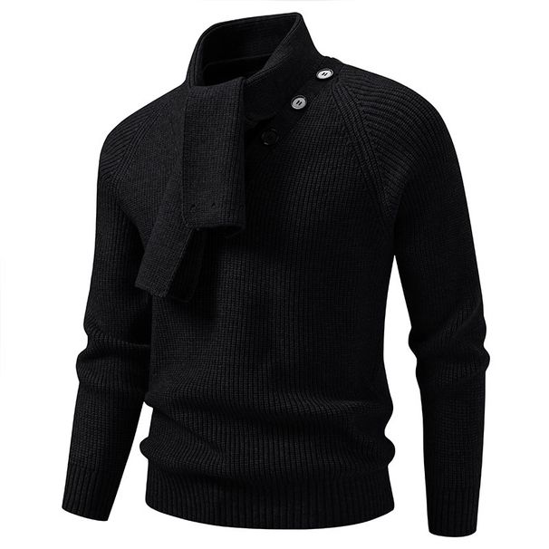 Herren-Winterpullover, einfarbig, Strick, mit abnehmbarem Schal – Langärmliger Freizeitpullover zum Kombinieren (Schwarz, Weiß, Grau, Rot, Hellrosa)_voghion.com