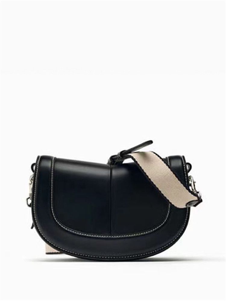 Borsa a tracolla con patta, fibbia magnetica e cuciture decorative, modello Saddle, da donna, modello 2025, spagnola_voghion.com