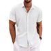 Men's T-shirt Loose Sweatshirt Solid Color Cotton Linen Beach Large Men's Short Sleeved Shirt_voghion.com