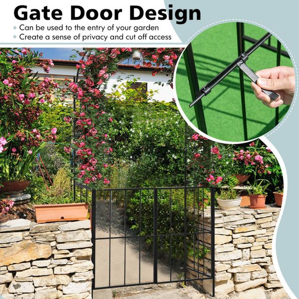 Garden Arch Arbor Trellis with Gate Patio Plant Stand Archway_voghion.com