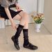 Spring And Summer Bamboo Cotton Calf For Children, Miu Style Wind Wood Ear Hollow Mesh Legs Shaping Women's Pile Socks_voghion.com