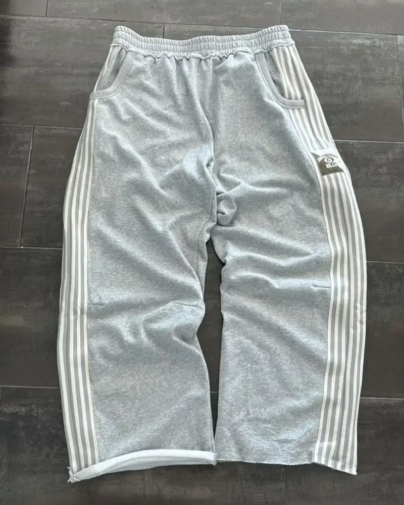 Men's Clothing Trendy Striped Stitching Casual Trousers Men Street Fashion Loose Straight Wide Leg Trousers_voghion.com