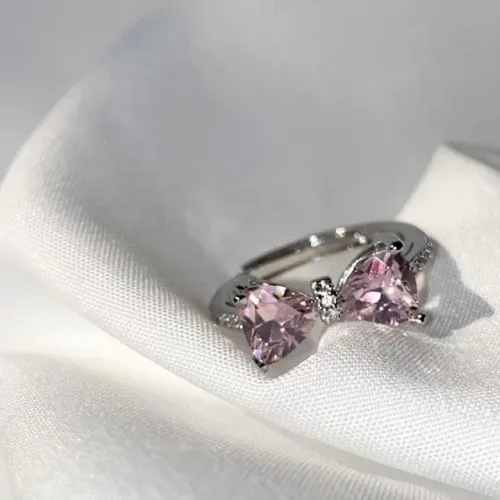 Anelli con fiocco di cristallo alla moda per donne e ragazze, romantici, con fiocco in zircone, apertura regolabile, anello da dito, gioielli di moda, regali_voghion.com