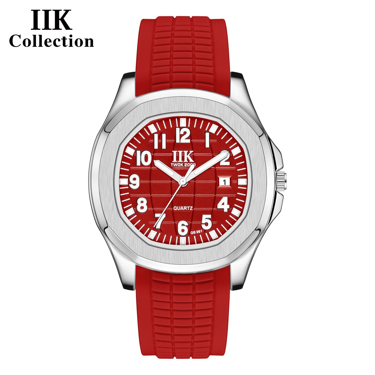 Montre homme étanche IIK GB991 avec veilleuse intégrée, bracelet en silicone amovible, style sport_voghion.com