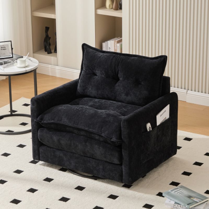 360° drehbarer Loungesessel mit Armlehnen, großes Einzelsofa für Wohnzimmer, Schlafzimmer, Arbeitszimmer und Büro, Sessel im modernen Stil mit Kissen, ideal für Entspannung und Unterhaltung_voghion.com