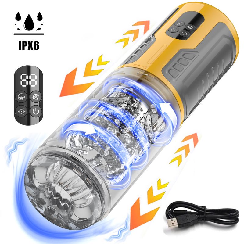 Masturbatore maschile automatico con tazza, 7 modalità di suzione, rotazione, leccatura, tascabile, LED, giocattoli sessuali per uomini_voghion.com