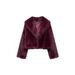 Elegante cappotto in pelliccia sintetica tinta unita – Giacca corta con collo a scialle da donna (XS-L, nero/bordeaux/caffè)_voghion.com
