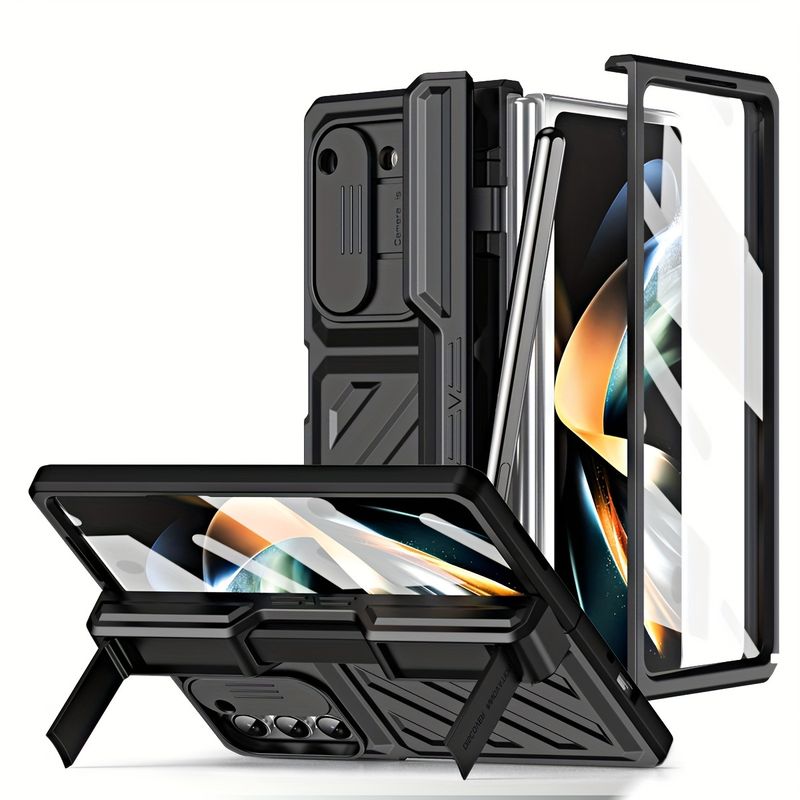 For Samsung Z fold5 Hinged Pen Case Stand Phone Case Samsung Galaxy Z Fold 5 Lens Push Window Folding Full Coverage Drop_voghion.com