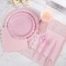 Set di stoviglie per feste in pizzo rosa per bambine, decorazioni in tinta unita, bicchieri di carta usa e getta, piatti di carta, tovaglioli di carta_voghion.com
