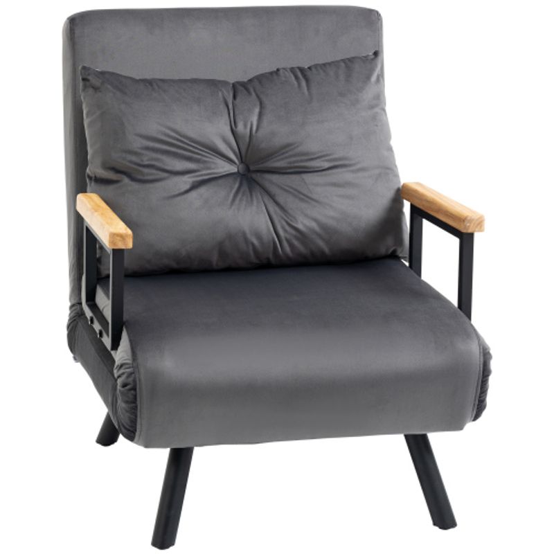 HOMCOM Schlafsessel Einzelsofa Mit Bettfunktion, Relaxsessel Mit Verstellbarer Rückenlehne, Samtoptik, Dunkelgrau_voghion.com