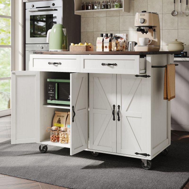 Chariots de cuisine, Servierwagen Mit Ausziehbarer Arbeitsplatte, Küchenschrank,Küchentrolley,Kücheninselwagen,Speisewagen Mit Vier Türen Und Zwei Schubladen,Speisewagen Mit Holzmaserung_voghion.com