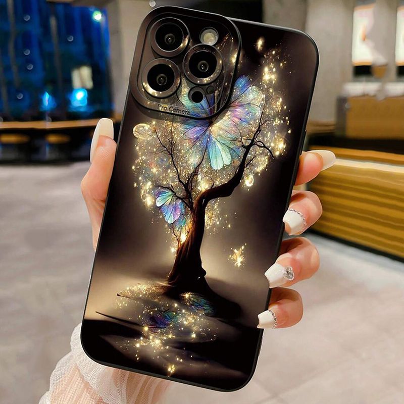 Glowing Butterfly Tree Pattern Shockproof Phone Case For IPhone 16 15 14 13 12 11 Pro Max XR X XS 7 8 14 15 Plus SE 2020 Cover_voghion.com