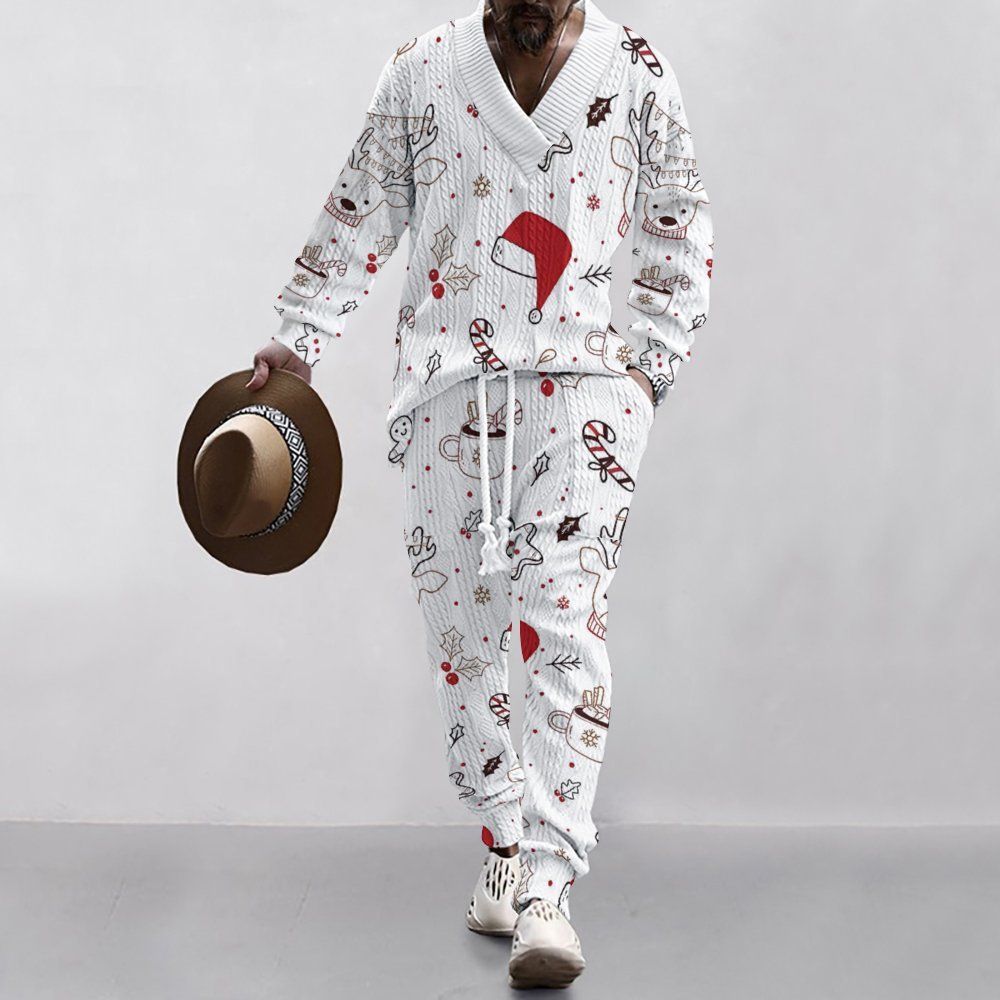 Herrenbekleidung 2024 Weihnachtsserie 3D-Druck Lässiger, lockerer Langarm-Jacquard-Strickpullover Oberteile Hosen Herrenanzug_voghion.com