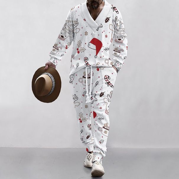Herrenbekleidung 2024 Weihnachtsserie 3D-Druck Lässiger, lockerer Langarm-Jacquard-Strickpullover Oberteile Hosen Herrenanzug_voghion.com