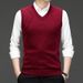 Men's Sleeveless Solid Color Knitted Vest For Middle Aged Men V Neck Thickened Pullover Knitted Vest For Dads_voghion.com