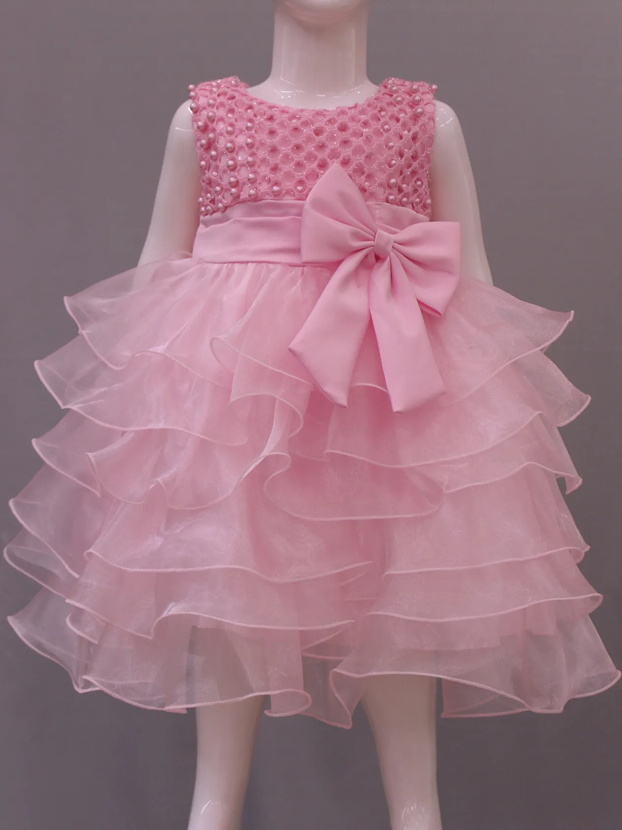 Mother & Kids new style girl flower princess dress bow beaded baby dress flower girl wedding dress tutu skirt_voghion.com