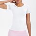 Nahtlos gestricktes, einfarbiges, atmungsaktives, enges Kurzarm-T-Shirt für Sport, Laufen, Fiess, Yoga, Damenoberteil_voghion.com
