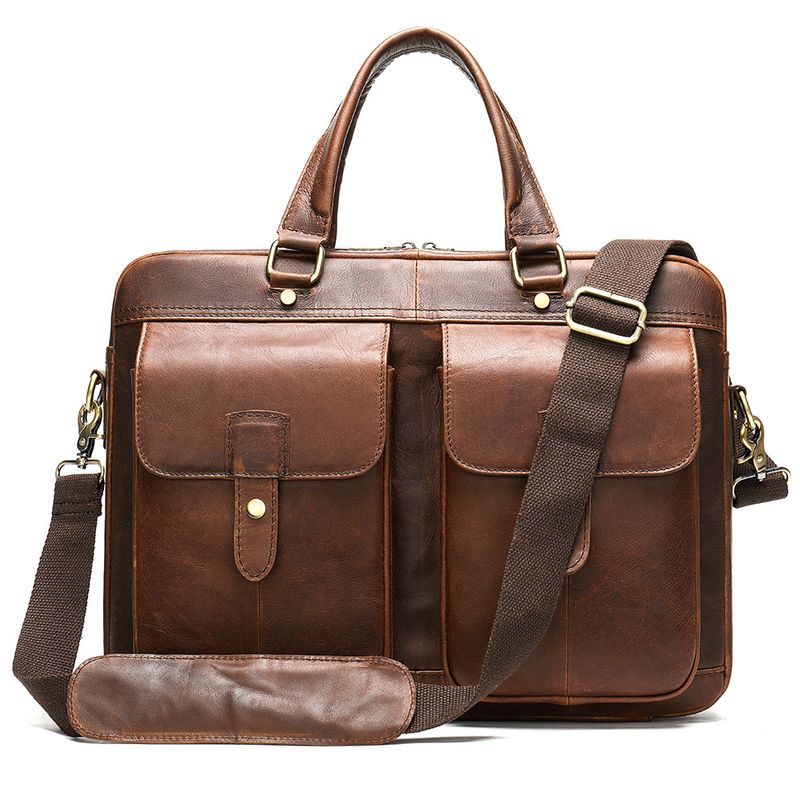 Sacs pour hommes Marant Vintage Leather Briefcase grande capacité pour hommes en cuir de vachette Sac à main pour ordinateur de 15 pouces Sac d'affaires pour les déplacements_voghion.com