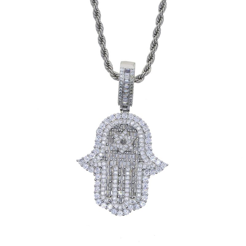 Hip Hop New Star Palm Pendant Diamonds Full Diamonds Naszyjnik męski_voghion.com