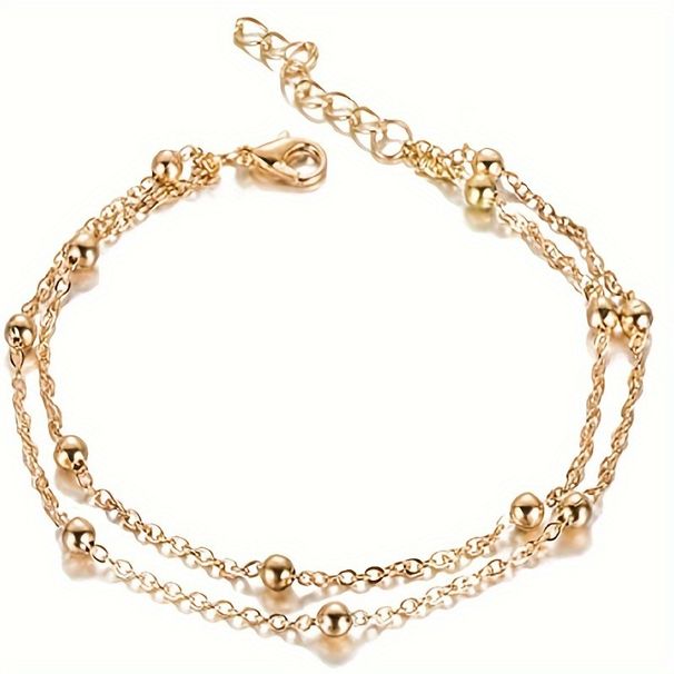 Cavigliera semplice da donna in stile bohémien con perline di rame a doppio strato_voghion.com