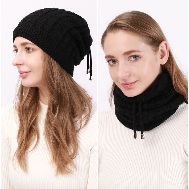 Autumn And Winter Warm Neck Warmer Drawstring Double-Wear Knitted Pullover Women's Hat Ponytail Deer Fleece Fabric_voghion.com