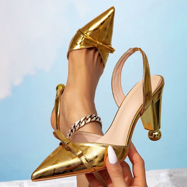 Damenschuhe Gold Bow High Heels Abend Party Pantoletten Damenschuhe Speziell geformte High Heels Hohle High Heels Damen_voghion.com